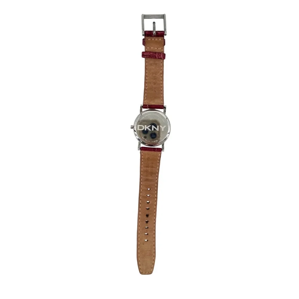 DKNY Women's Watch Burgundy Croc Embossed Leather Silver Tone New Battery
